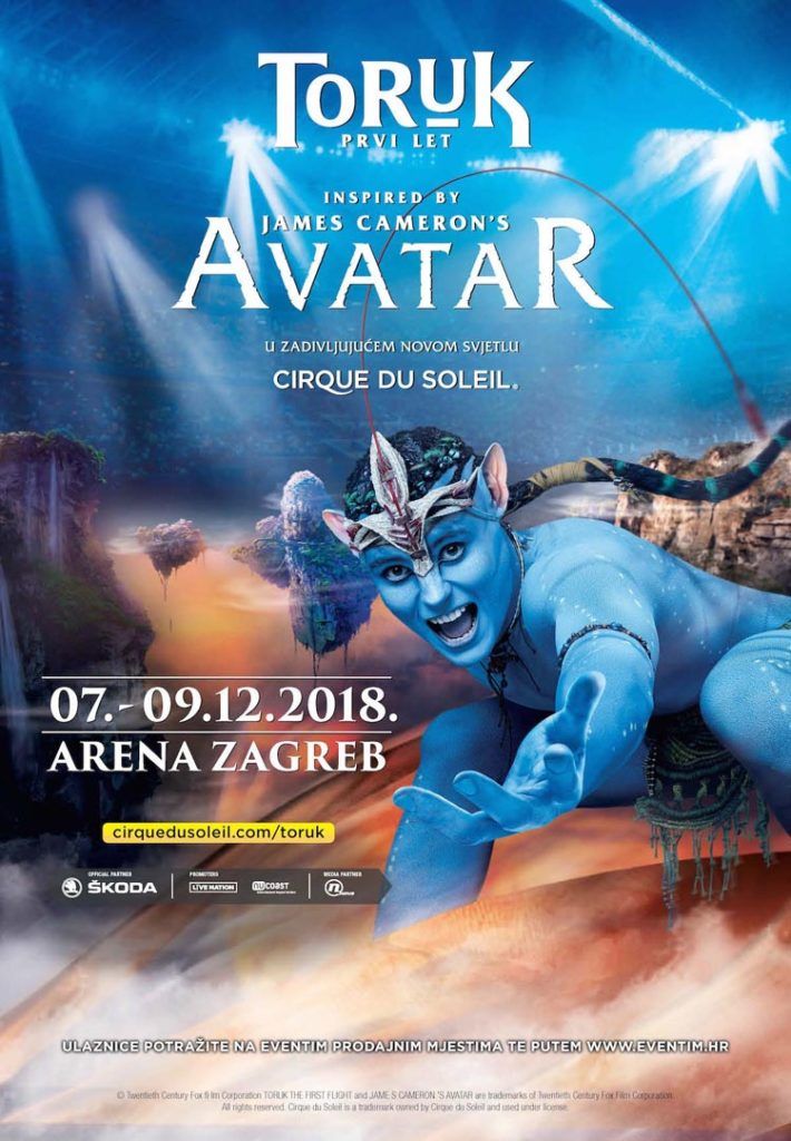 Najveća hrvatska metropola našla se u privilegiranom društvu gradova kao što su Barcelona, Madrid, Milano, Moskva, Helsinki, London i Berlin koji će ugostiti TORUK – The First Flight, predstavu kanadske trupe Cirque du Soleil i to za manje od dva tjedna! A nakon što napusti europski kontinent, nakon gotovo četiri godine i izvedbi diljem svijeta, ova će predstava zauvijek završiti svoj put i prestati s prikazivanjem. Stoga je ovo uistinu jedinstvena i posljednja prilika za pogledati ovaj spektakl koji nisu propustila brojna svjetski poznata lica, a kojem se raduju i domaće zvijezde. James Cameron redatelj je mega uspješnog filmskog hita AVATAR po čijem predlošku je i nastala ova predstava. Tijekom stvaralačkog procesa usko je surađivao s timom Cirque du Soleila za koji ima samo riječi hvale: “Volim kulturu koju je stvorio Cirque du Soleil, kako razmišljaju i na koji način potiču te osnažuju svoje izvođače. Volio bih da i u Hollywoodu tako razmišljaju. Toliko su mi se svidjeli neki od kostima, frizure i nakit iz predstave TORUK da razmišljam da ih integriram u najnoviji nastavak filma AVATAR.“ Ne čudi stoga da su na premijere ove predstave diljem svijeta stigli i brojni poznati hollywoodski glumci i pjevači poput Helen Hunt, Sigourney Weaver, Zoe Saldane, Lise Bonet, Maike Monroe, supružnika Mire Sorvino i Chrisa Backusa, Josha Duhamela, Damona Dayouba, Brucea McGilla te pjevačice Christine Milian. Ovoj se listi poznatih faca pridružio i naš proslavljeni glumac Goran Višnjić koji je na premijeru u Los Angelesu stigao u društvu svojih kćeri. A dolasku ove atraktivne izvođačke trupe u zagrebačku Arenu raduju se i domaća poznata lica. Voditeljica Doris Pinčić Rogoznica na predstavu će povesti obitelj, a pridružit će joj se i glumica Bojana Gregorić Vejzović koja je na svom Instagram profilu na trenutak dočarala prepoznatljiva plava lica naroda Na'vi iz filma AVATAR. Kreativna je bila i plesačica, koreografkinja i plesna pedagoginja Larisa Navojec koja je pozdravila dolazak Cirque du Soleila s kratkim video uratkom, a listi domaćih obožavateljica pridružile su se glazbenice Zsa Zsa i Antonija Šola te glumica Sementa Rajhard. Cirque du Soleil uvijek nastoji pružiti nešto novo i biti inovativan, a kako su imali veliku želju da u svoje predstave integriraju više tehnologije, u suradnji s dugogodišnjim partnerom tvrtkom SAP, jednom od najvećih proizvođača softvera na svijetu, razvili su revolucionarnu aplikaciju koja omogućuje publici da postane dijelom predstave kao nikada do sad. Potpuno novi svijet, novi nivo i način gledanja – ovom je aplikacijom Cirque du Soleil uspio premostiti razlike u godinama, povezati svoju publiku kao nitko prije te podići iskustvo na potpuno novu razinu. Aplikacija TORUK – The First Flight može se preuzeti za iOS i Android pametne uređaje. TORUK – The First Flight bit će postavljen u Areni Zagreb, od 7. do 9. prosinca 2018., a ulaznice za četiri izvedbe koje su na rasporedu 7. prosinca u 20 sati, 8. prosinca u 15.30 i 19.30 sati te 9. prosinca u 15.30 sati, mogu se osigurati putem sustava Eventim. Više informacija o nadolazećem spektaklu može se pronaći na službenoj Facebook stranici, dok se sve novosti i informacije o Cirque du Soleil mogu pronaći na službenoj internetskoj stranici, Twitter, Instagram i @CirqueSnap Snapchat profilu.