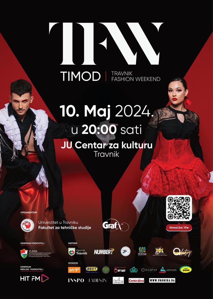 Travnik Fashion Weekend, zakazan za 10. svibnja u 20 sati u Centru za kulturu Travnik, već sada privlači ogromnu pažnju javnosti. Organiziran od strane Fakulteta za tehničke studije u Travniku, ovaj događaj ima za cilj ne samo predstaviti vrhunsku modu, već i oživjeti modnu scenu u srcu Bosne i Hercegovine, kako je naglasio kreativni direktor Amar Migalo. Pod sloganom "Moda u srcu Bosne i Hercegovine", očekuje se odaziv velikog broja posjetitelja iz cijele zemlje i regije. Interes za Travnik Fashion Weekend već je velik, a atmosfera iščekivanja sve je uzbuđenija kako se datum približava. Na ovom prestižnom događaju, publika će imati priliku uživati u prezentaciji najnovijih kolekcija vrhunskih modnih dizajnera i brendova. Među zvijezdama večeri su Emina Husedžinović, Adnan Hajrulahović Haad, Dresscode, Bellissima, X.O.S. concept store, Ninela Memić NM design, Optika Vizija - fashion eyewear store, Budi svoja by Sanela Alihodžić, Ladorant by Jurija Milović i SENSES by Mirela Džinić čija imena potpisuju kvalitetu i originalnost. Očekuje se da će Travnik Fashion Weekend biti ne samo modni događaj, već i mjesto okupljanja ljubitelja mode, kreativaca i svih onih koji žele doživjeti sjajnu atmosferu uz modne trendove. Ovaj događaj će unijeti novu energiju u modnu scenu Bosne i Hercegovine, potvrđujući njen značaj i bogatstvo kreativnosti.