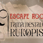 Plakat za escape room Tajna nestalog rukopisa s ilustracijom monokla i brkova