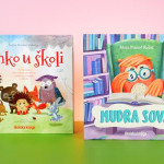 slikovnice za djecu školske knjige na rozoj podlozi