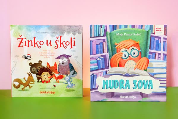 slikovnice za djecu školske knjige na rozoj podlozi