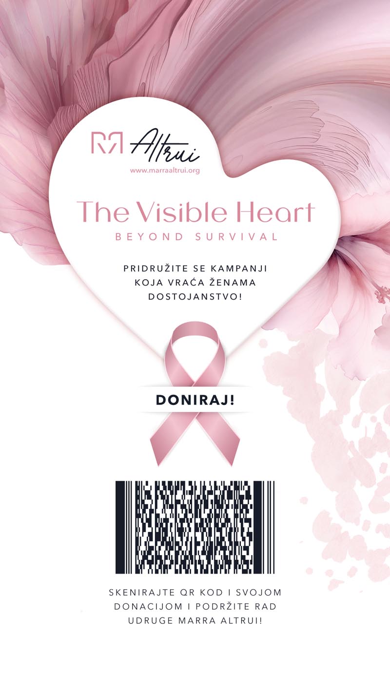 Poziv na donaciju kampanje The Visible Heart udruge Marra Altrui uz QR kod